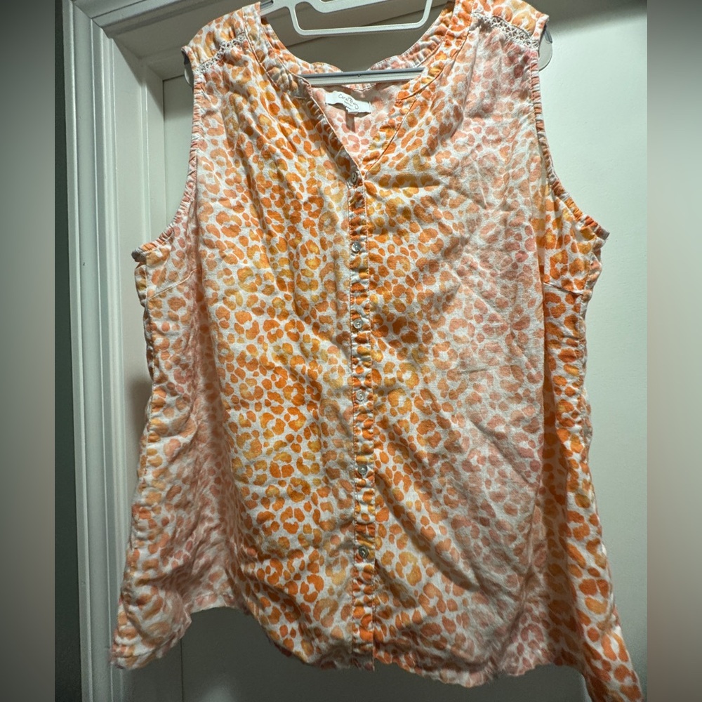 Coral Bay Woman 2X Orange Leopard Print Sleeveless Top